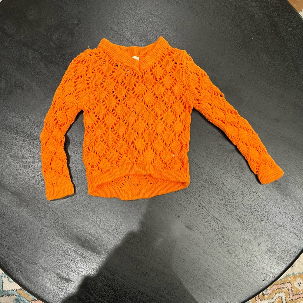 🍊Peek🍊 Orange Crochet Sweater Size XS (2-3)